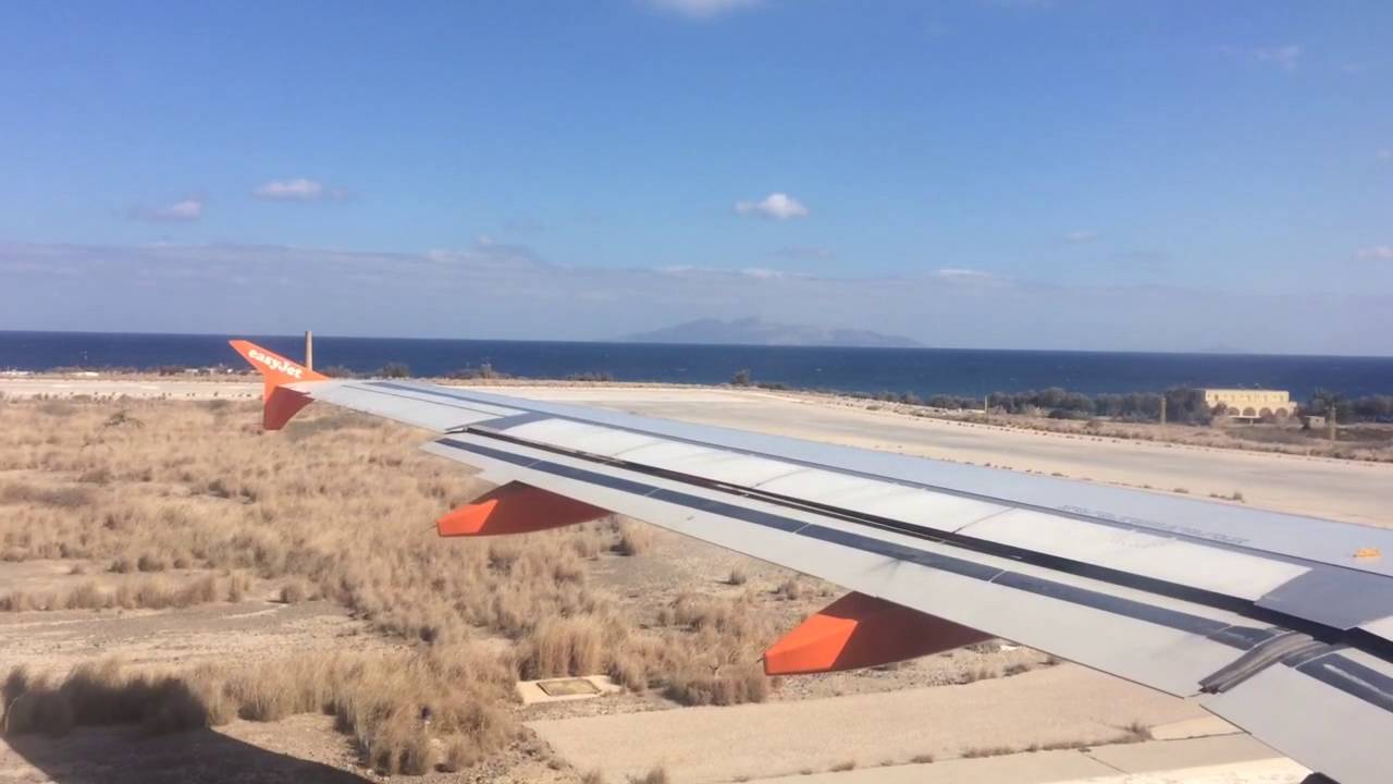 EasyJet A320 taxi and takeoff from Santorini airport