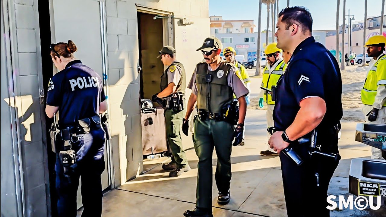 LAPD and Park Rangers Oversee Cleanup of Venice Restrooms Used as Homeless Shelters