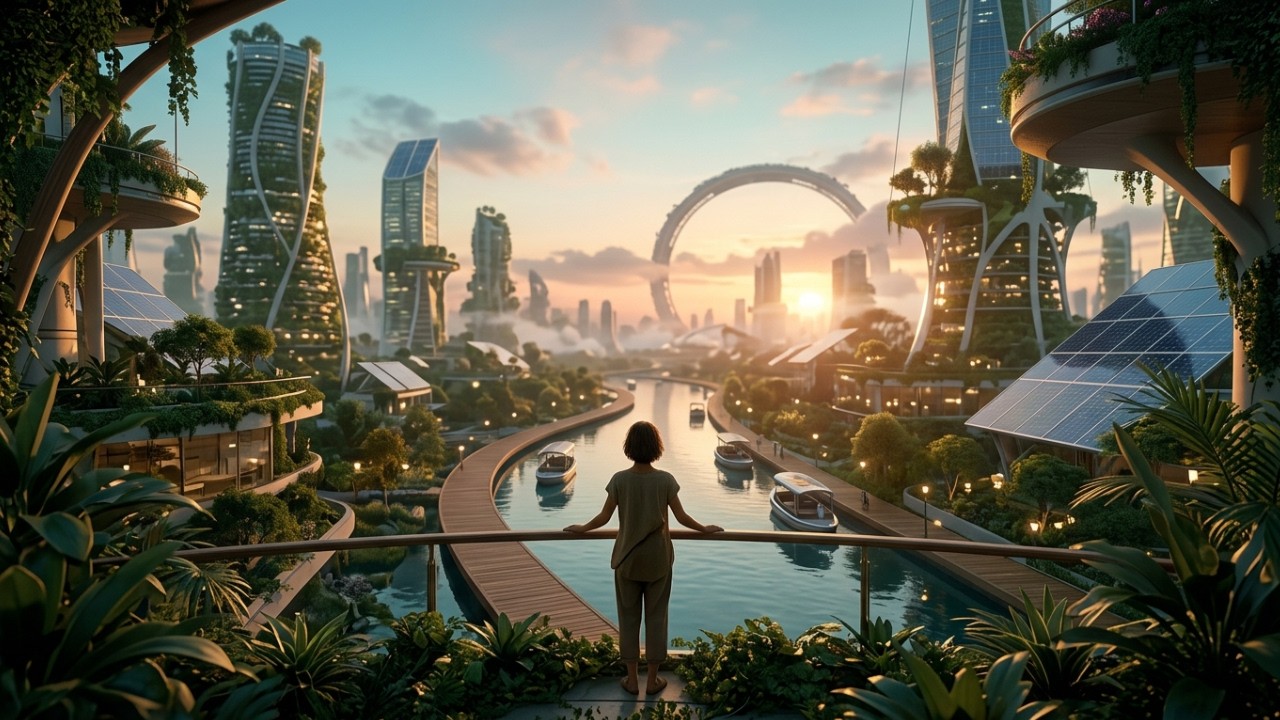 Living in 2150: A Solarpunk Paradise | 1 Hour Relaxing Ambient Music (4K)