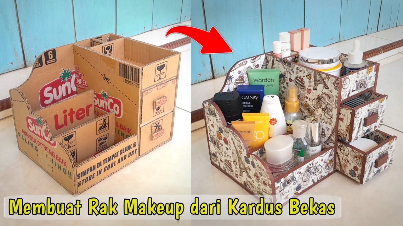 Membuat Rak Makeup dari Kardus Bekas