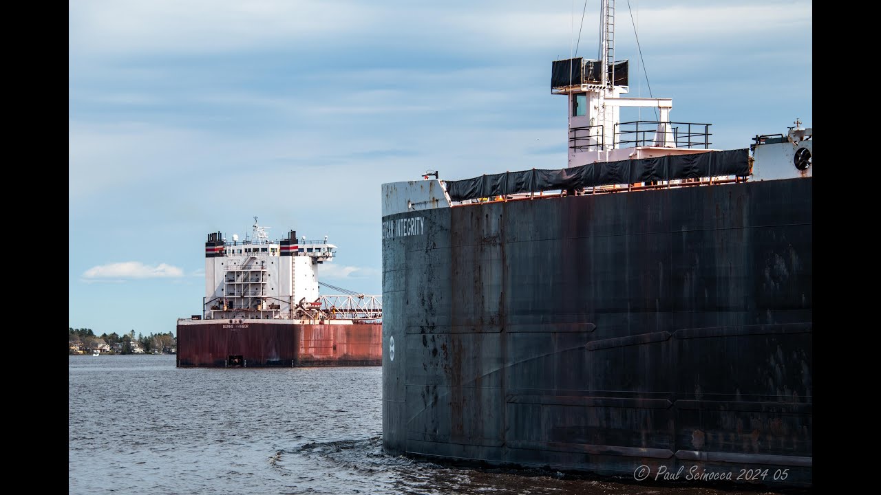 Fleet Mates Saluting! The American Integrity Passes the Burns Harbor on their  Duluth Departure!