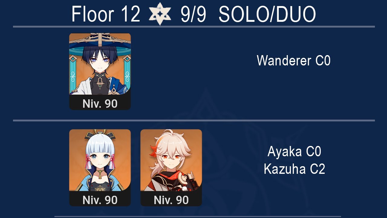 Spiral Abyss 3.4 / 3.3 SOLO Wanderer C0 / Ayaka C0 & Kazuha C2 DUO / Floor 12 Genshin Impact
