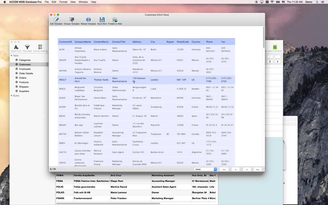 Mac Access Database Manager - HTML View