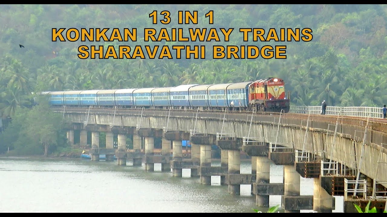 [13 in 1] Furious Trains On Longest Bridge Of Konkan Railway : Sharavathi Bridge : Rajdhani & more