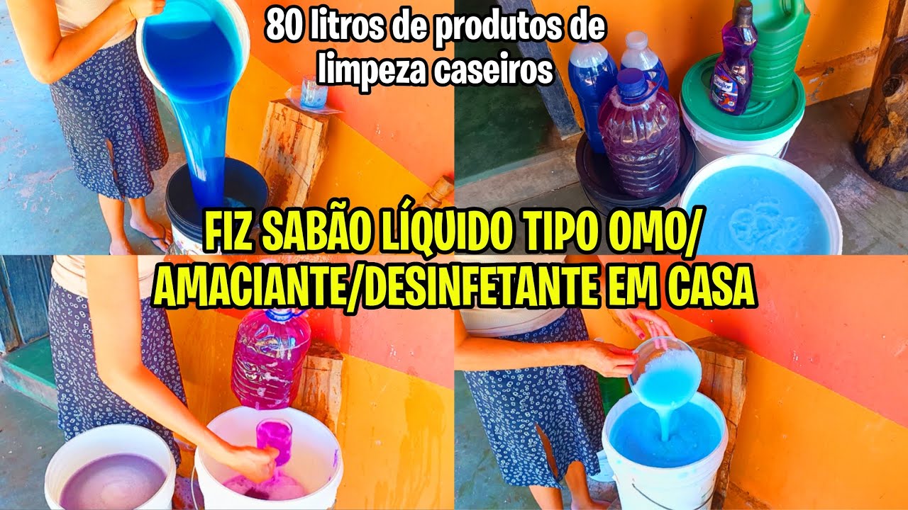 FIZ SABÃO LÍQUIDO TIPO OMO/DESINFETANTE/AMACIANTE/ 80 LITROS DE PRODUTOS DE LIMPEZA