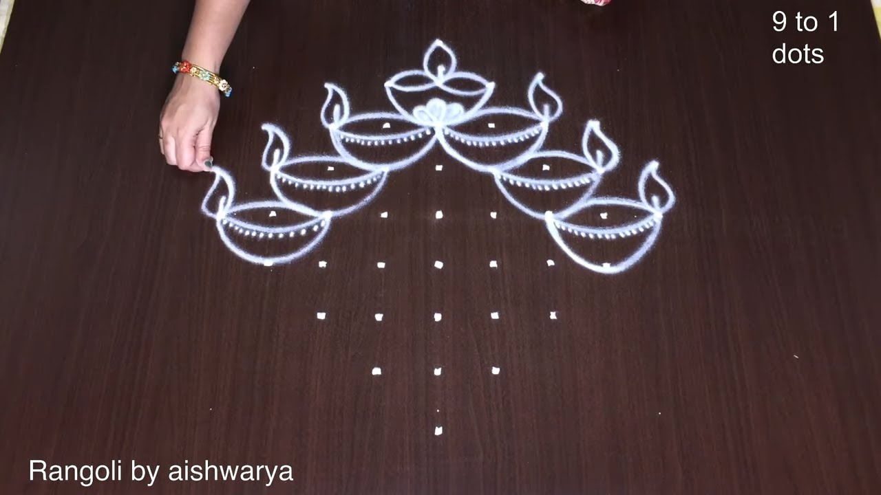 Karthigai Deepam Kolam Designs | Rangoli 9 to 1 Dots Wonderful Diya Muggulu