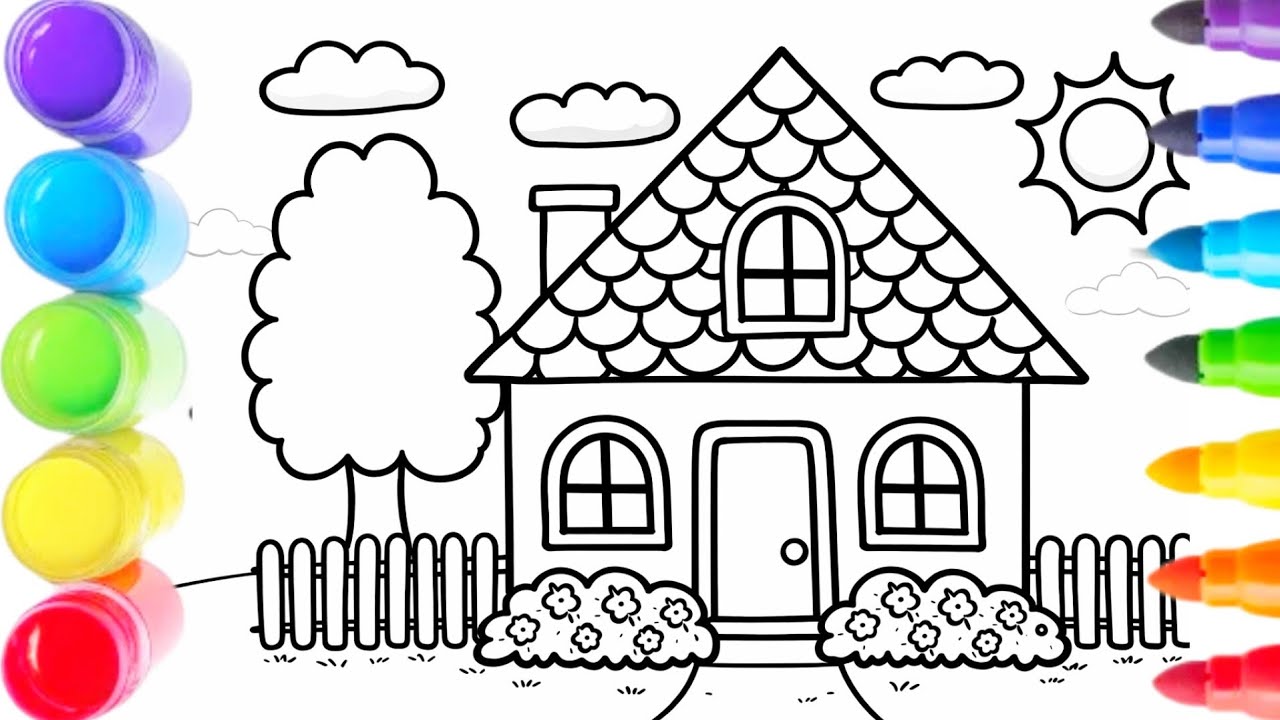 Draw and Color a House with a Garden Drawings for Kids🏡