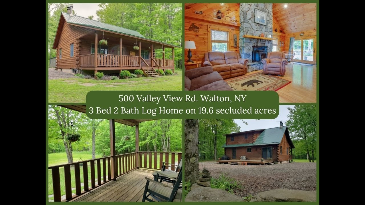 Pristine Log Cabin Home on 19.6 Secluded Acres in Walton, NY - $475,000