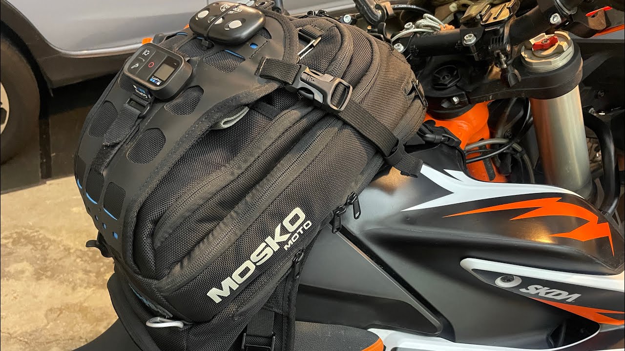 Mosko moto Nomad tank bag set up and contents