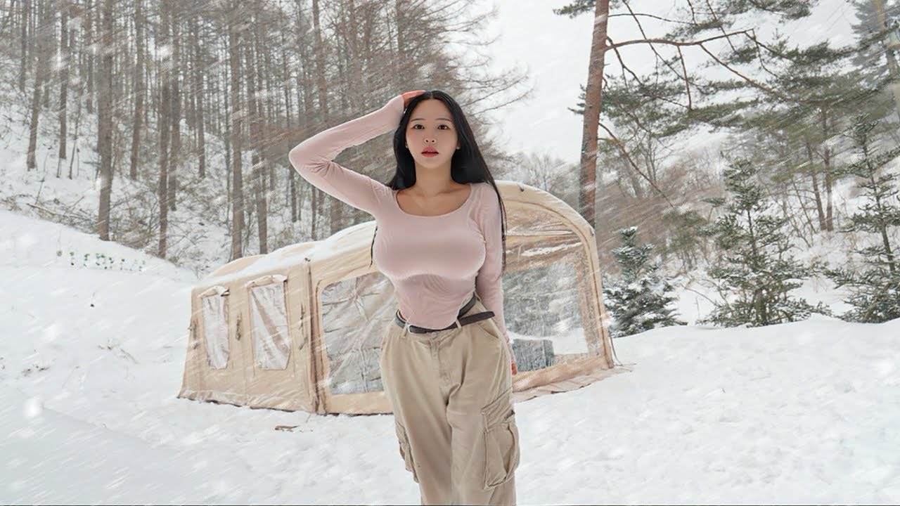 Кемпинг в снежную бурю❄️с роскошной 3-комнатной надувной палаткойㅣСнег ASMR