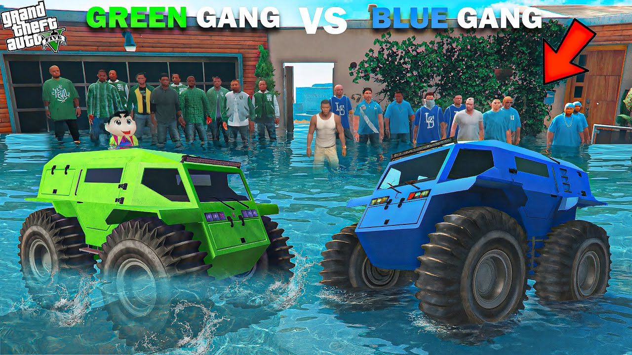 Franklin Blue Gang Vs Shinchan Green Gang Water Car Challenge In GTA 5!