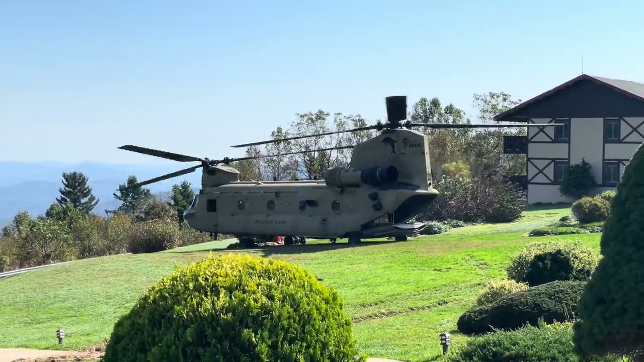 US Army Chinook Landing at the Switzerland Inn in Little Switzerland, North Carolina (Helene Relief)