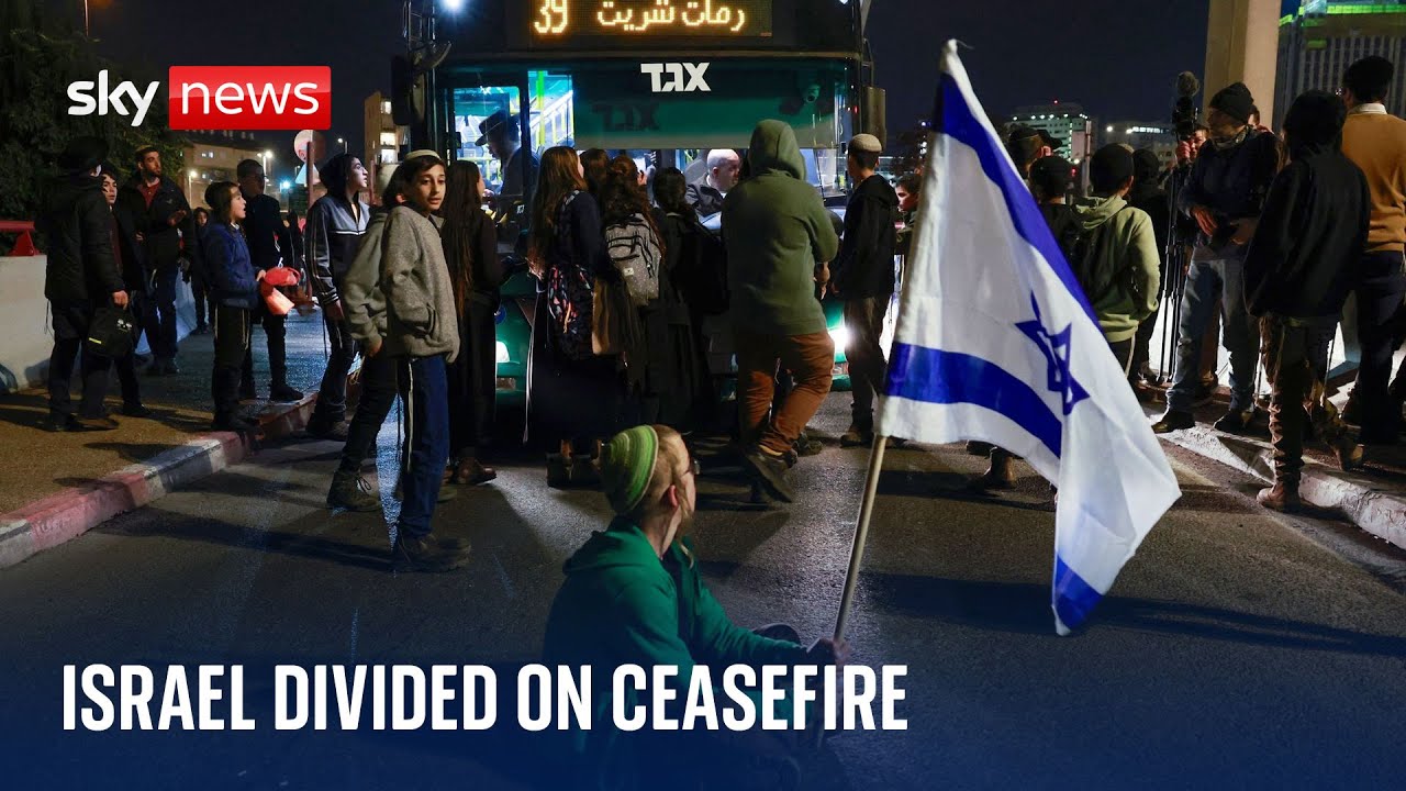 Hundreds of Israelis protest against ceasefire which they say is 'surrender' to Hamas