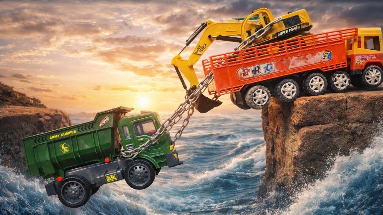 JCB Tractor Cartoon Video | Volvo Tipper Tata Truck Muddy Accident Pulling Out JCB And Truck #jcb 