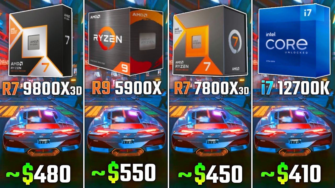 RYZEN 7 9800X3D vs RYZEN 9 5900X vs RYZEN 7 7800X3D vs INTEL i7-12700K | Test in 6 Games