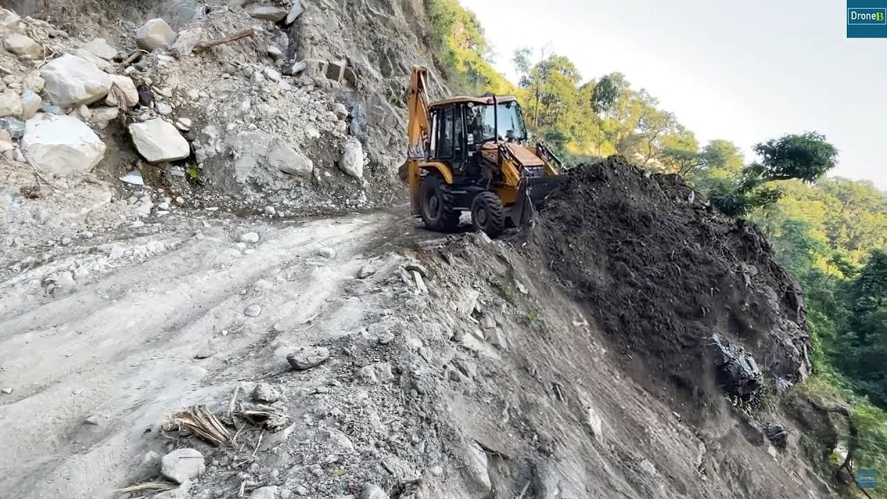 JCB vs Landslide-Challenging and Risky Mountain Road Work