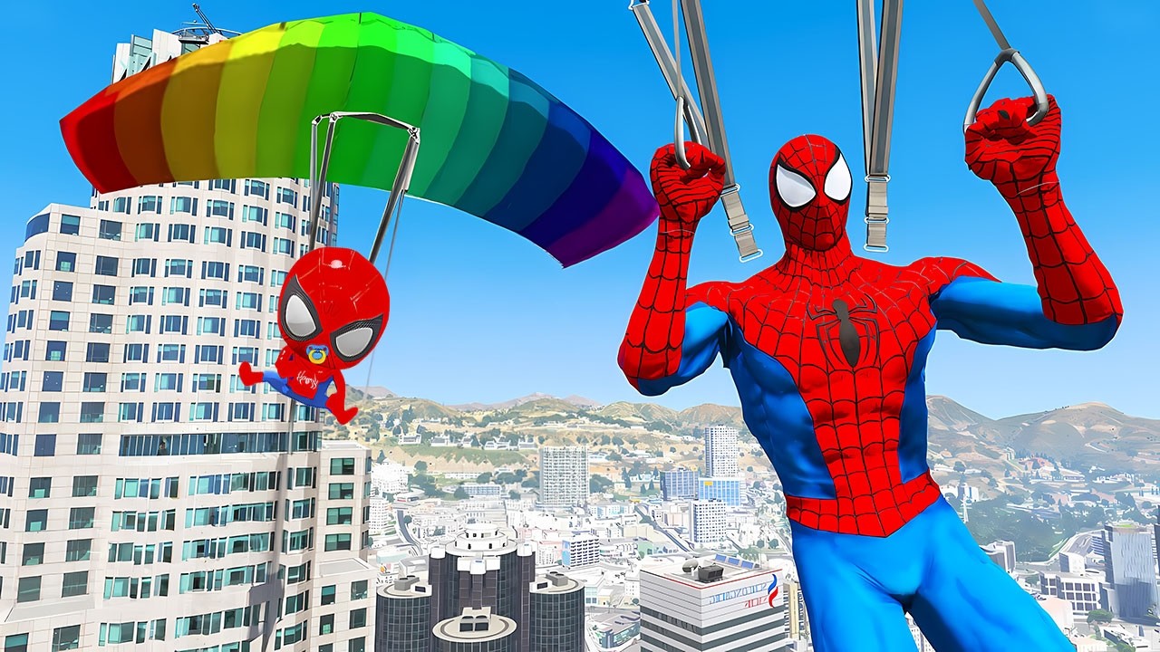 HOMEM-ARANHA E SEU AMIGO SALTANDO DOS PRÉDIOS DE PARAQUEDAS no GTA 5