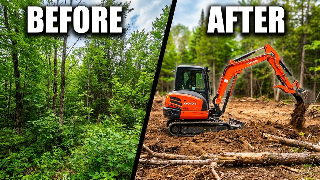 Kubota KX040-4 Excavator clearing building lot | Off-Grid Land Work - Canada - Manitoulin Island