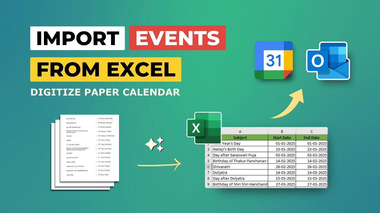 Как импортировать события из Excel в Outlook или Google Calendar | Оцифровка бумажных/PDF-календарей
