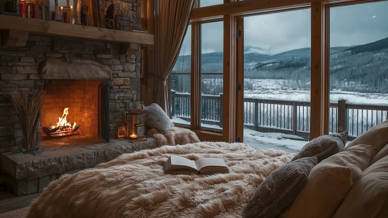 Cozy Cabin Fireplace: Wind & Fire Sounds 🔥 Best White Noise for Sleeping & Study
