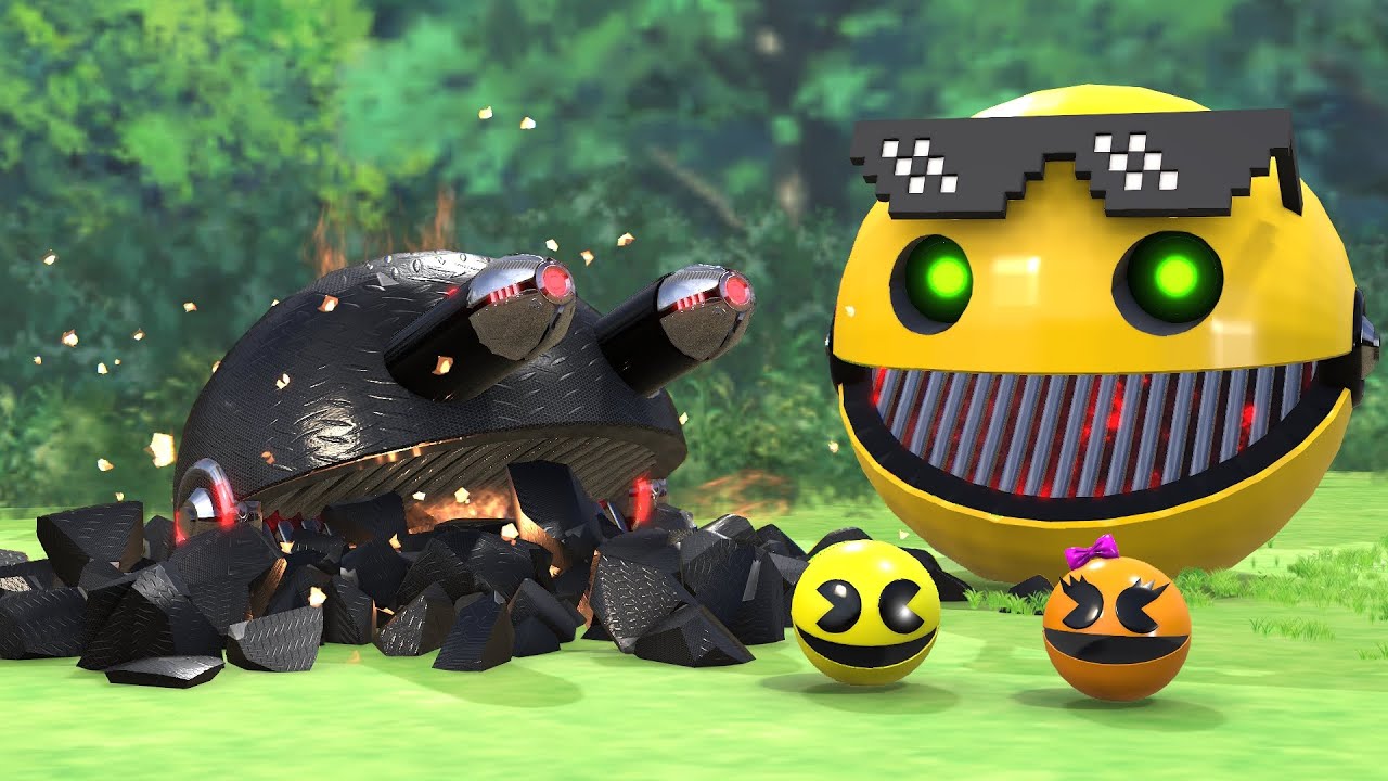 PACMAN & MS PACMAN VS PACMAN ROBOT MONSTER ON AM ADVENTURE INTHE WOODS
