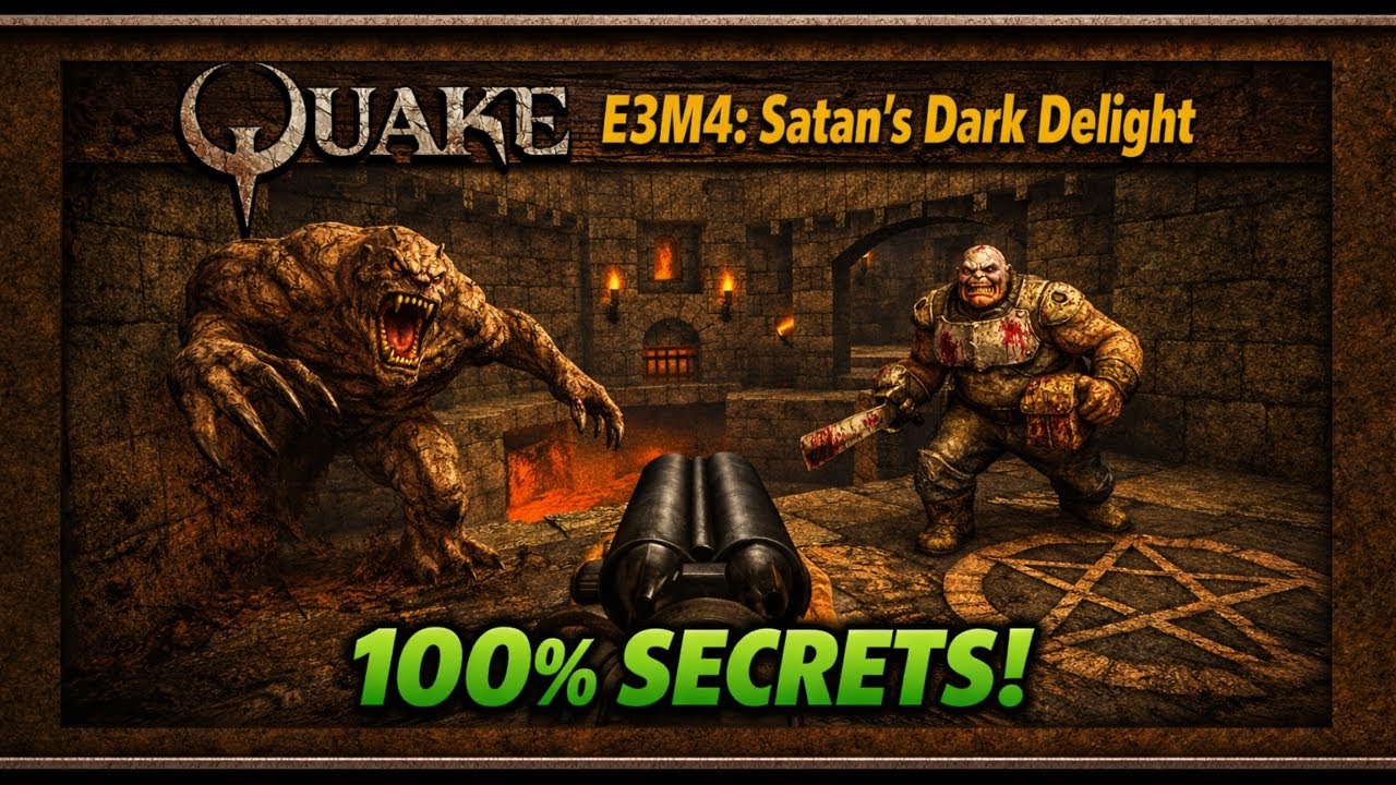 Quake - E3M4: Satan's Dark Delight  - Hard - 100% secrets