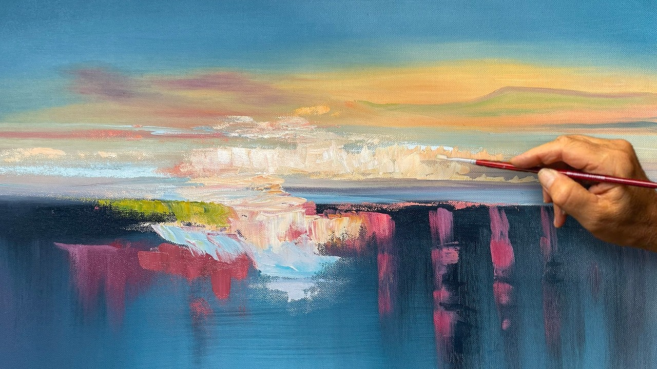 Abstract Oil Painting Landscape | Calm Sky & Water | Relaxing Palette Knife Art