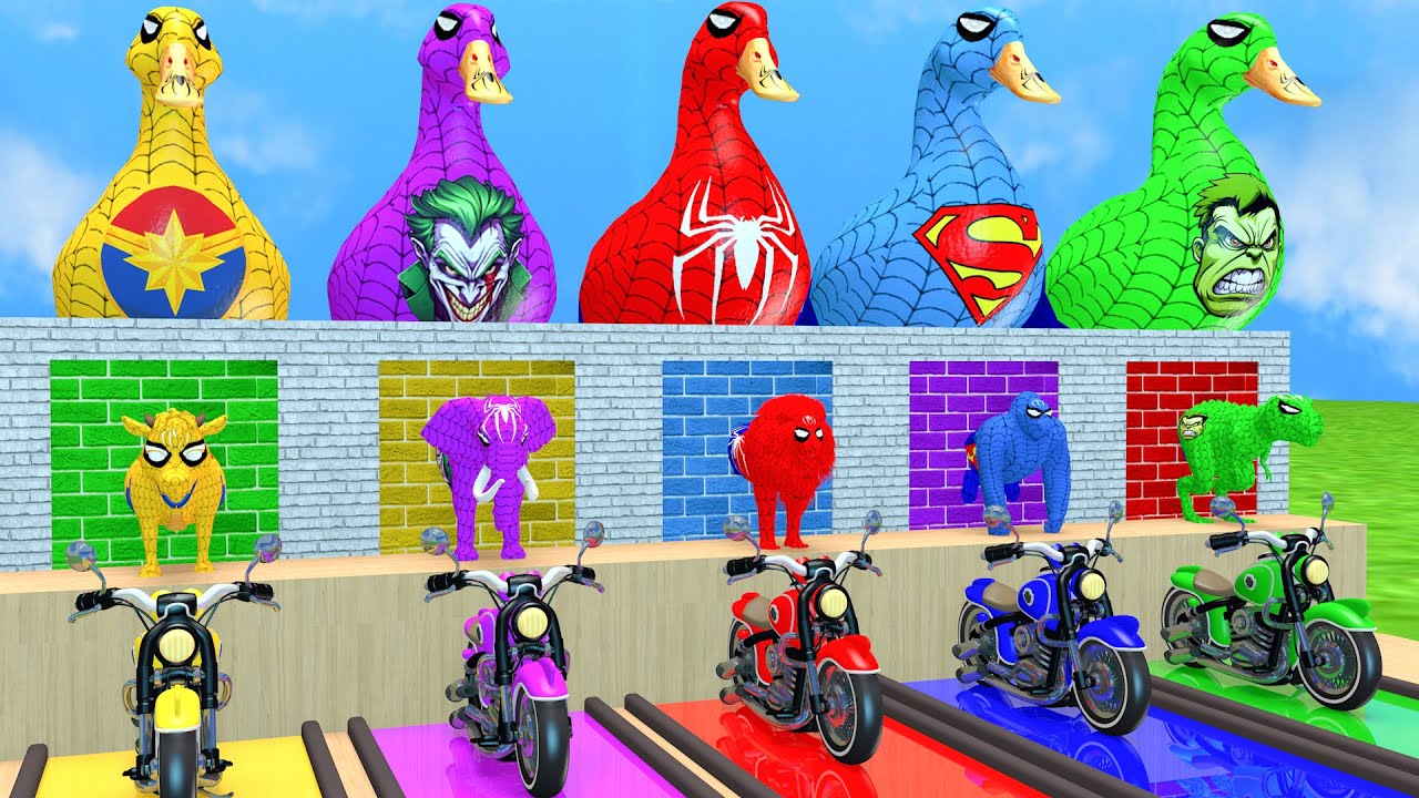 Long Slide Game With Cow Elephant Gorilla Hippopotamus Tiger - 3d Animal Game - Funny 3d Animals #2