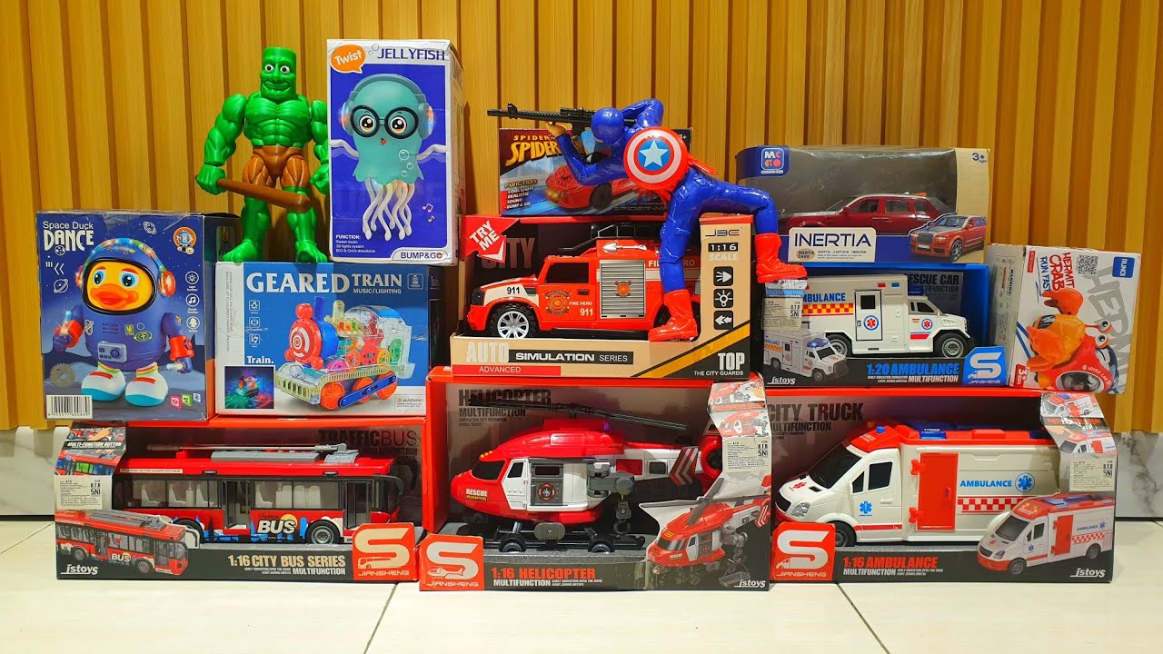 Unboxing Truk Oleng, Mobil Ambulans, Truk Pemadam, Excavator, Bajai, Helikopter, Truk Tambang