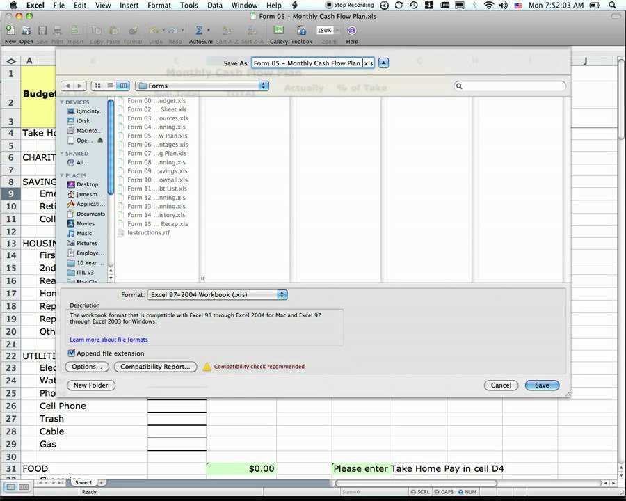 FPU Form 5 Monthly Cash Flow Plan