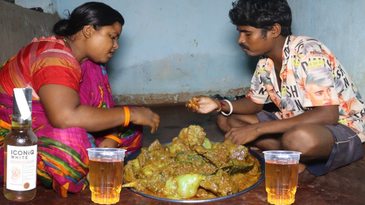 Desi Style Mutton Masala Curry Eating And Wine Drink ||