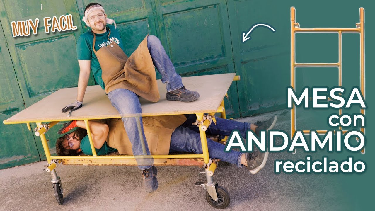 BANCO de TRABAJO para TALLER hecho con ANDAMIOS reciclados. Con almacenaje.