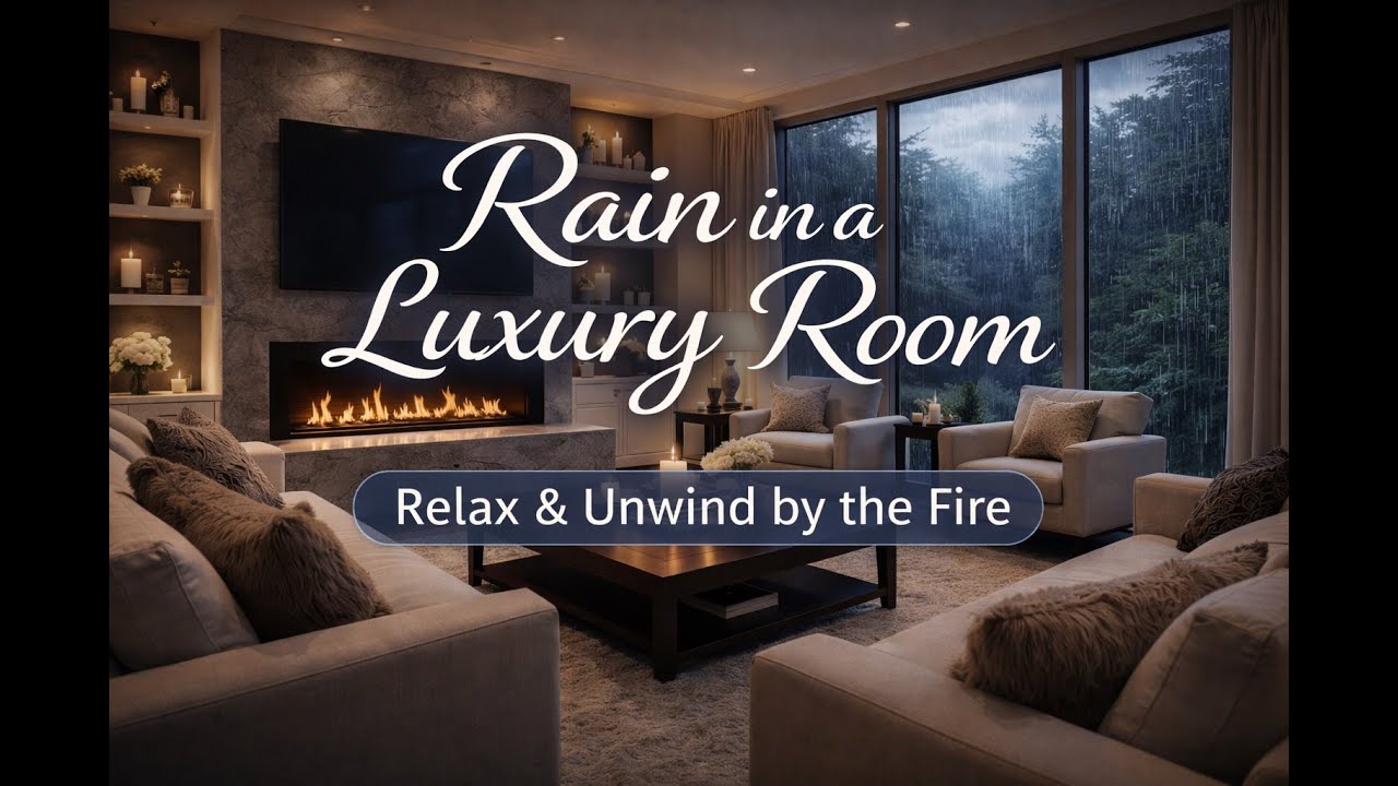 Rain Sounds in Luxury Room w/ a Fireplace - Relax & Unwind by the Fire - 10HOURS