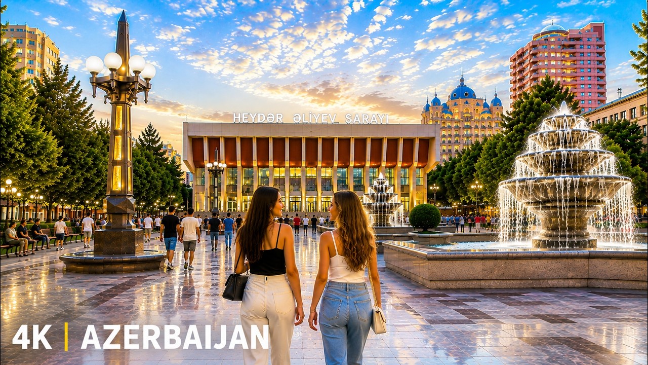 Baku City Evening Walk 4K | Heydar Aliyev Park & Nizami Street Azerbaijan