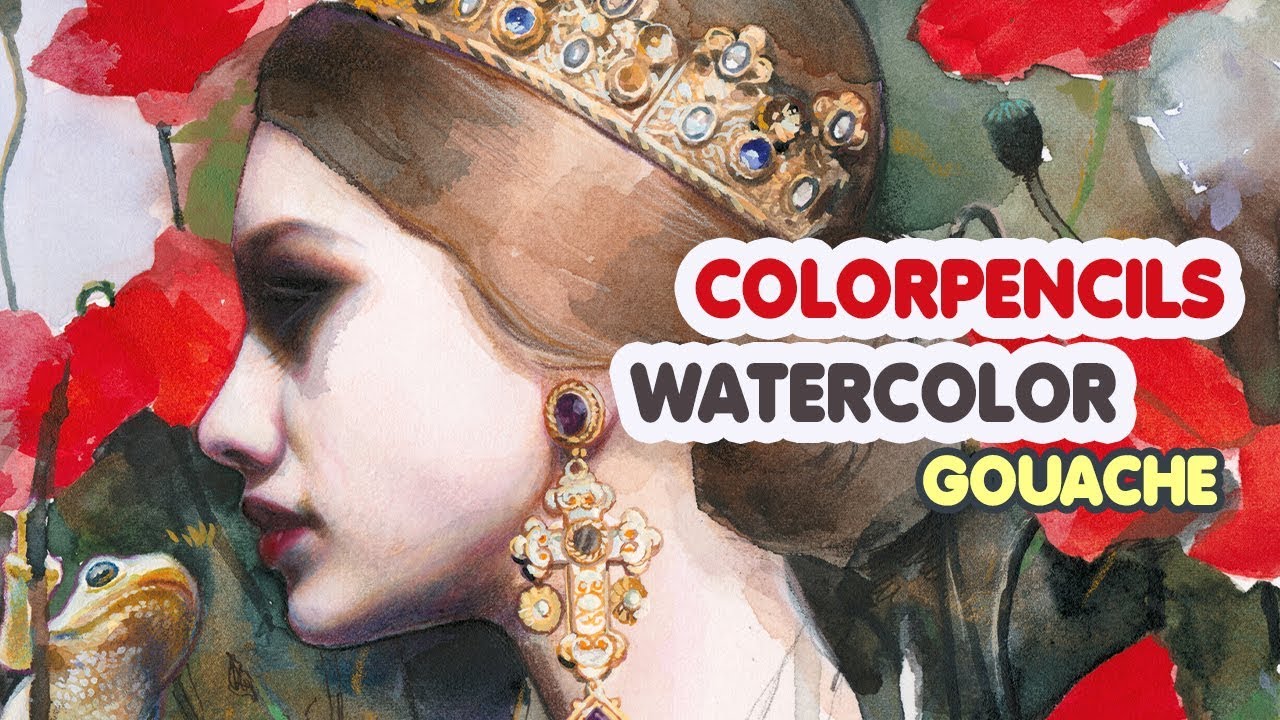 Watercolors, Color Pencils & Gouache Portrait Painting Timelapse: Die Froschkönigin