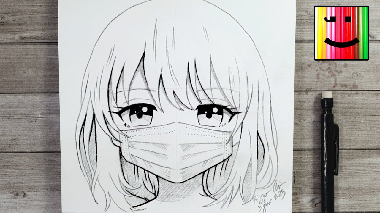 Comment dessiner une fille manga avec un masque | Dessin facile au crayon
