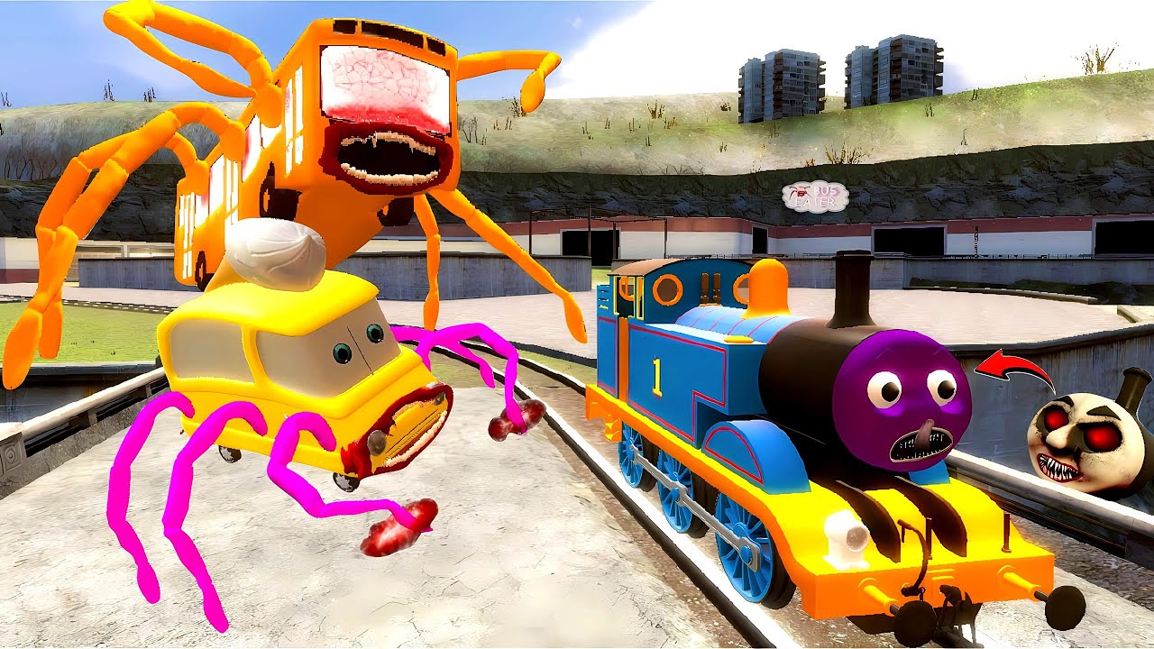 Building a Thomas Train Chased By New Bus Eater Family & Cybertruck Monster Truck McQueen in GMod!