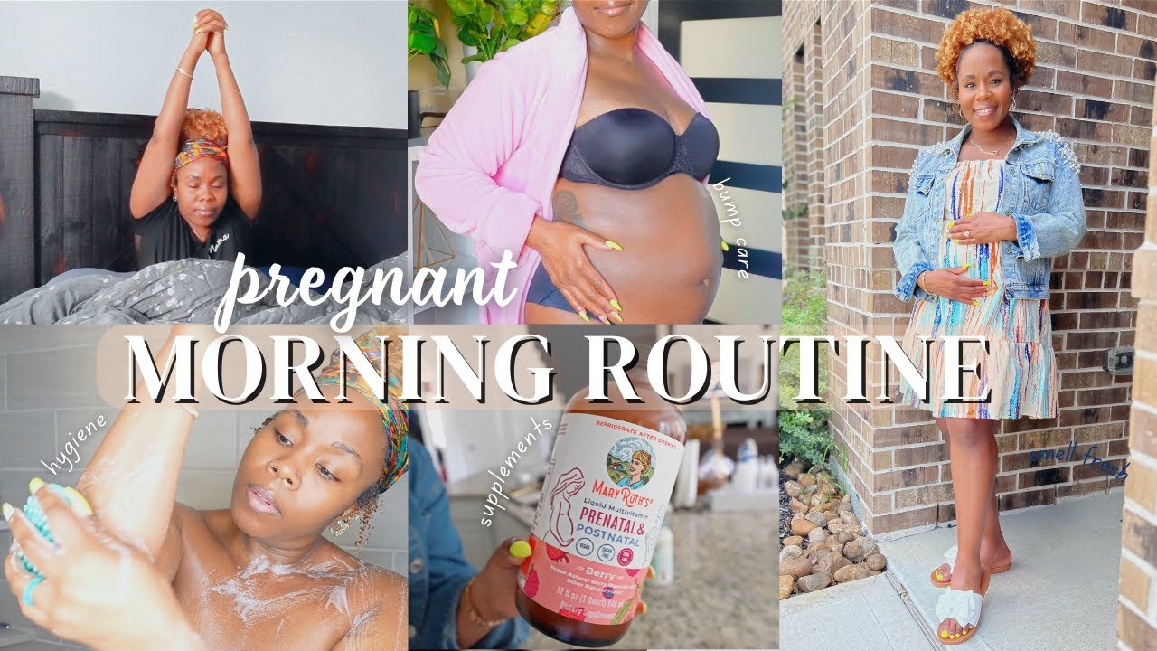 PREGNANT SELF CARE MORNING ROUTINE | bump care + hygiene + supplements + anxiety affirmations & more