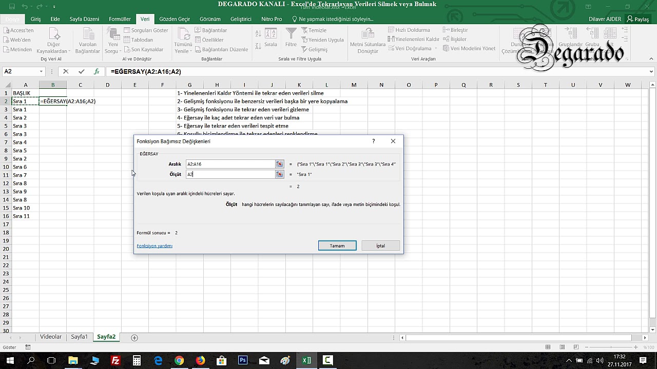 Excel'de Tekrar Eden Verileri Silmek veya Tespit Etmek