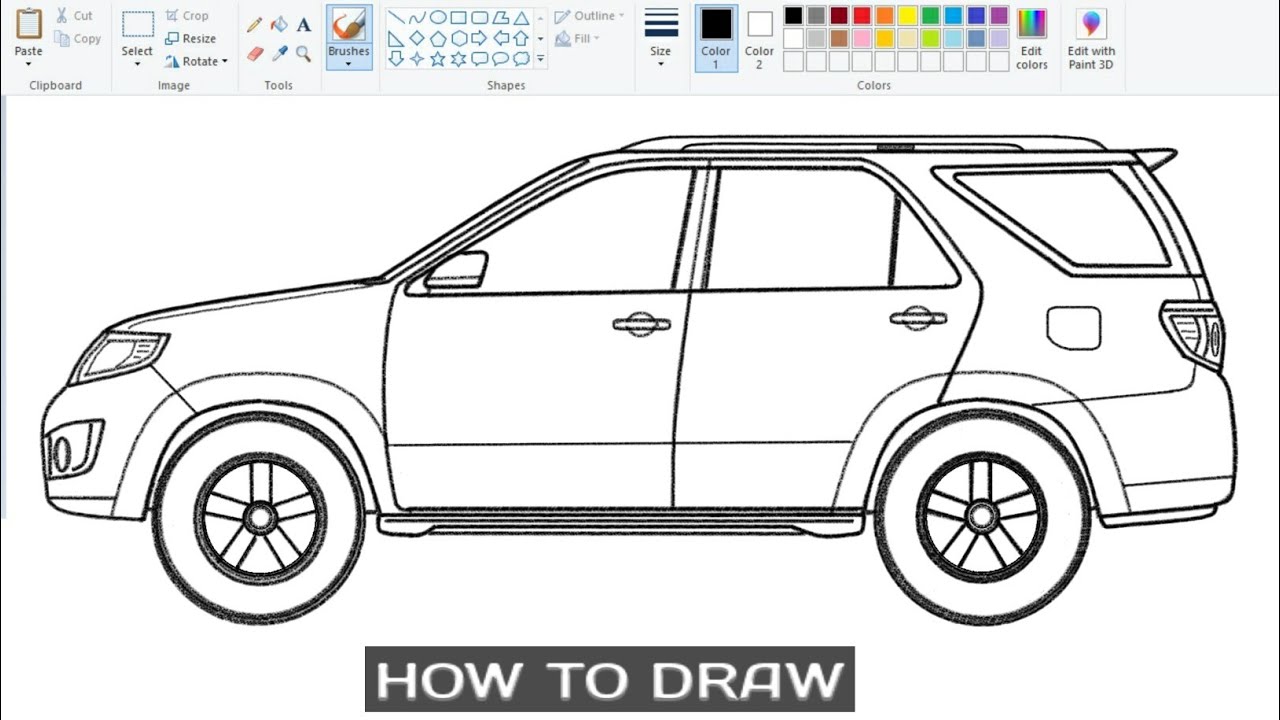 How to draw Toyota Fortuner Car on computer using Ms Paint | Car Drawing Tutorial.