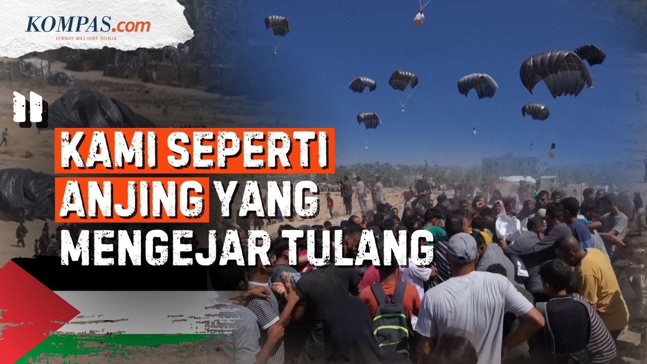 Detik-detik Warga Palestina Serbu Bantuan Gaza yang Dijatuhkan Pesawat