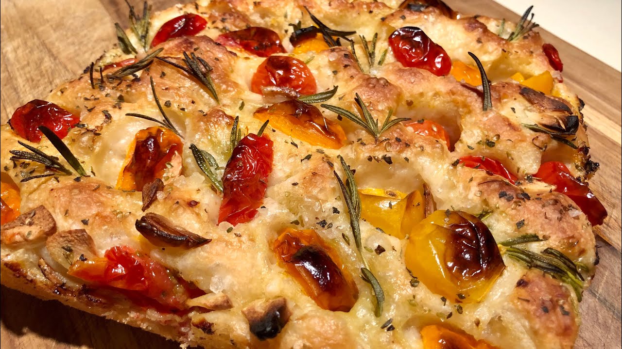 FOCACCIA/ PAN CON ROMERO Y TOMATE CHERRY #focaccia