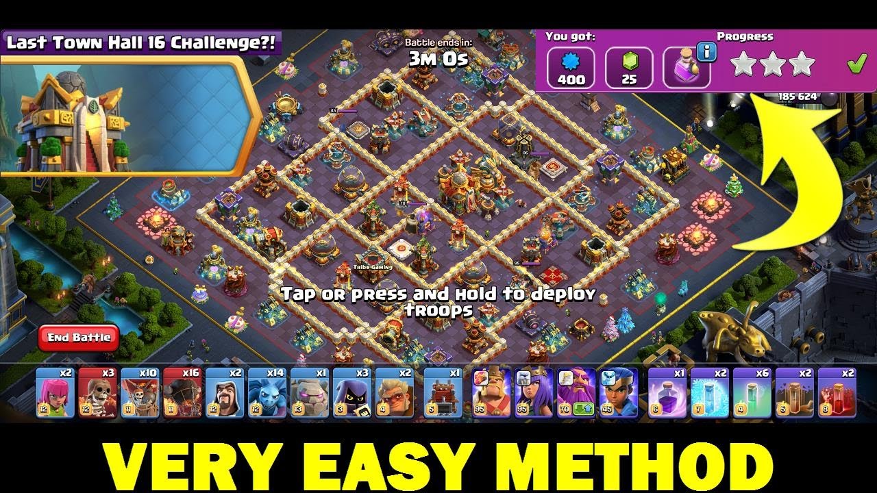 Clash of Clans Last Town Hall 16 Challenge ! 3 Star Strategy ! Very Easy Method.