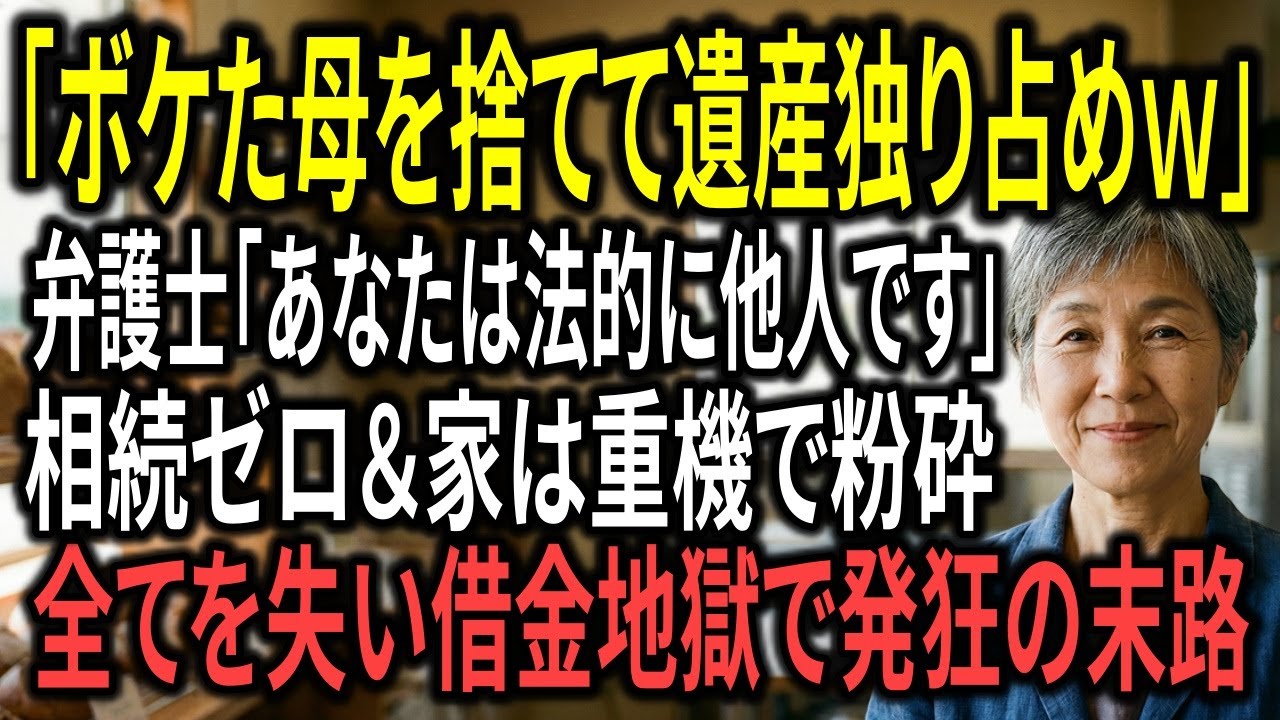 施設に捨てた母が実は『赤の他人』だったと知った息子夫婦の末路。私を認知症扱いし遺産を狙った結果。相続0円が確定し、実家が重機で粉々に解体される最高のざまぁw