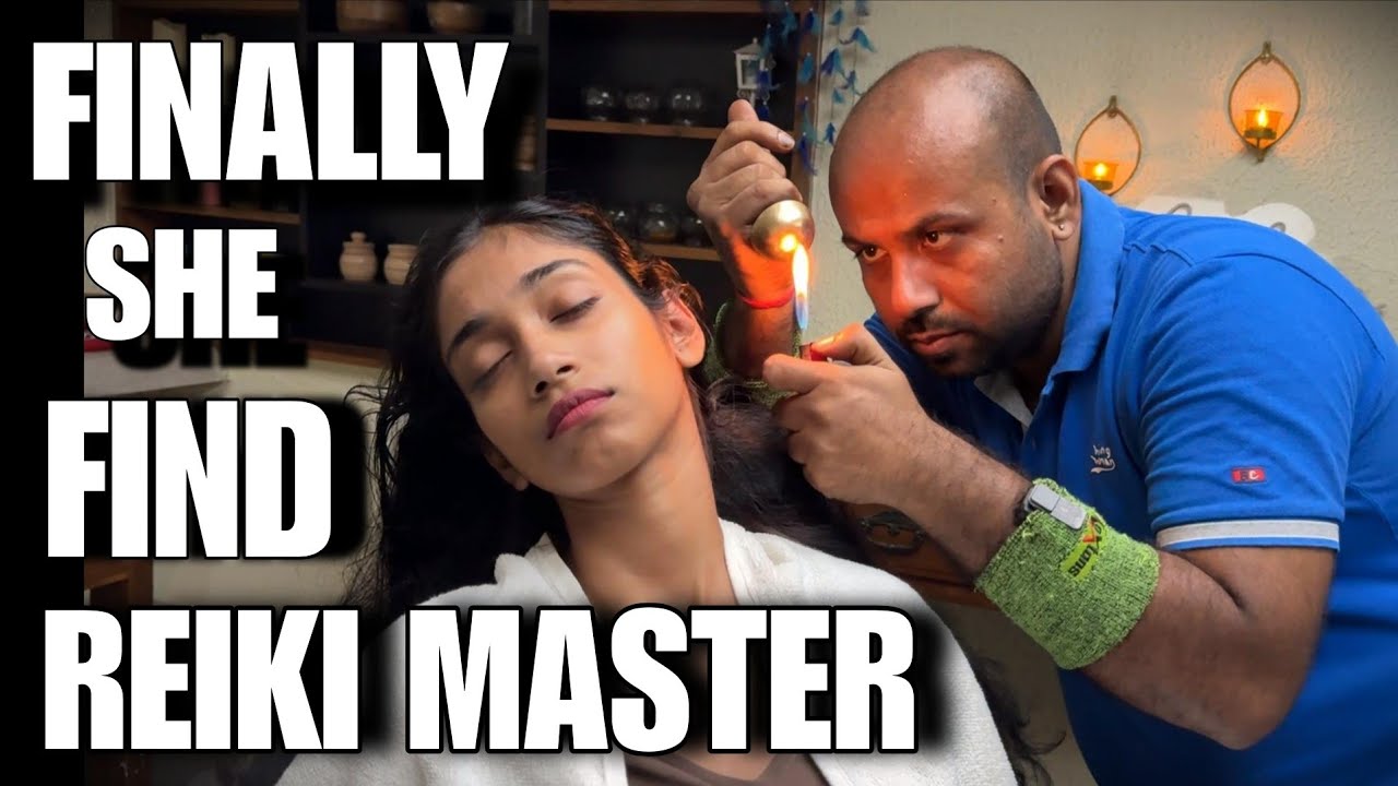 Reiki master giving head massage with wooden tool, fire 🔥 Kansa & Point pressure tool, Asmr massage 