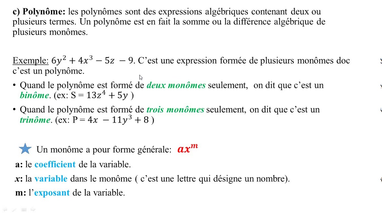 Vidéo EB7 Les expressions algébriques (1)