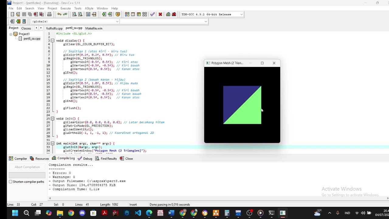 Program c++ Penerapan  polygon mesh dalam membuat persegi