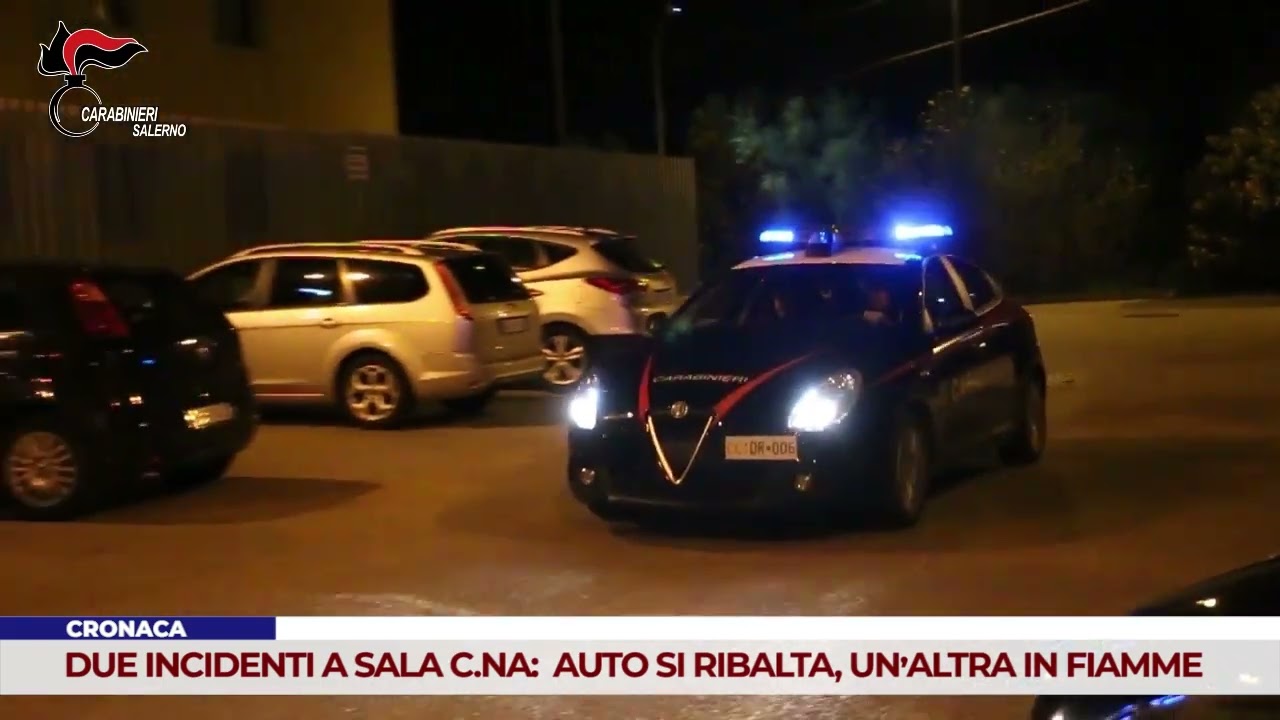 CRONACA. DUE INCIDENTI A SALA C.NA: AUTO SI RIBALTA, UN’ALTRA IN FIAMME