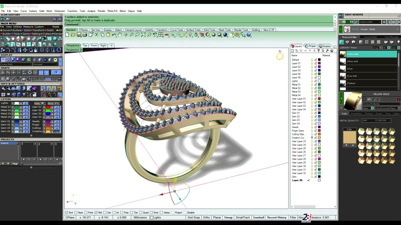 how to rendering in matrix 9 | 3d rendering in matrix9 #2B_designs #matrix9 #jewellerydesign