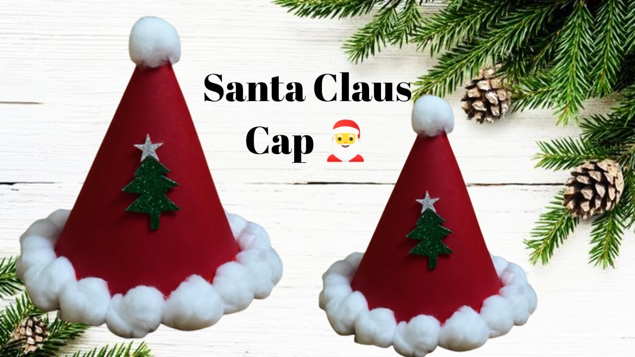 Santa Claus Cap With Paper || DIY Santa Hat || Santa Cap Making At Home || Christmas Decor Ideas